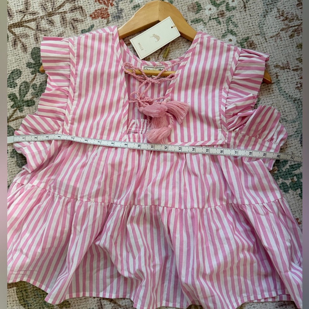 NEW Mille Chelsea Top in Bubblegum Stripe Pink White Tassel, XS - Picture 13 of 15